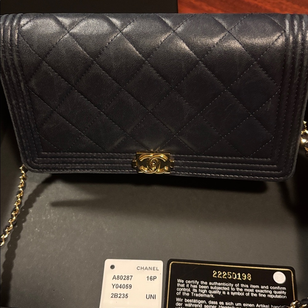 Chanel Navy Quilted Leather Clutch - Picture 2 of 5